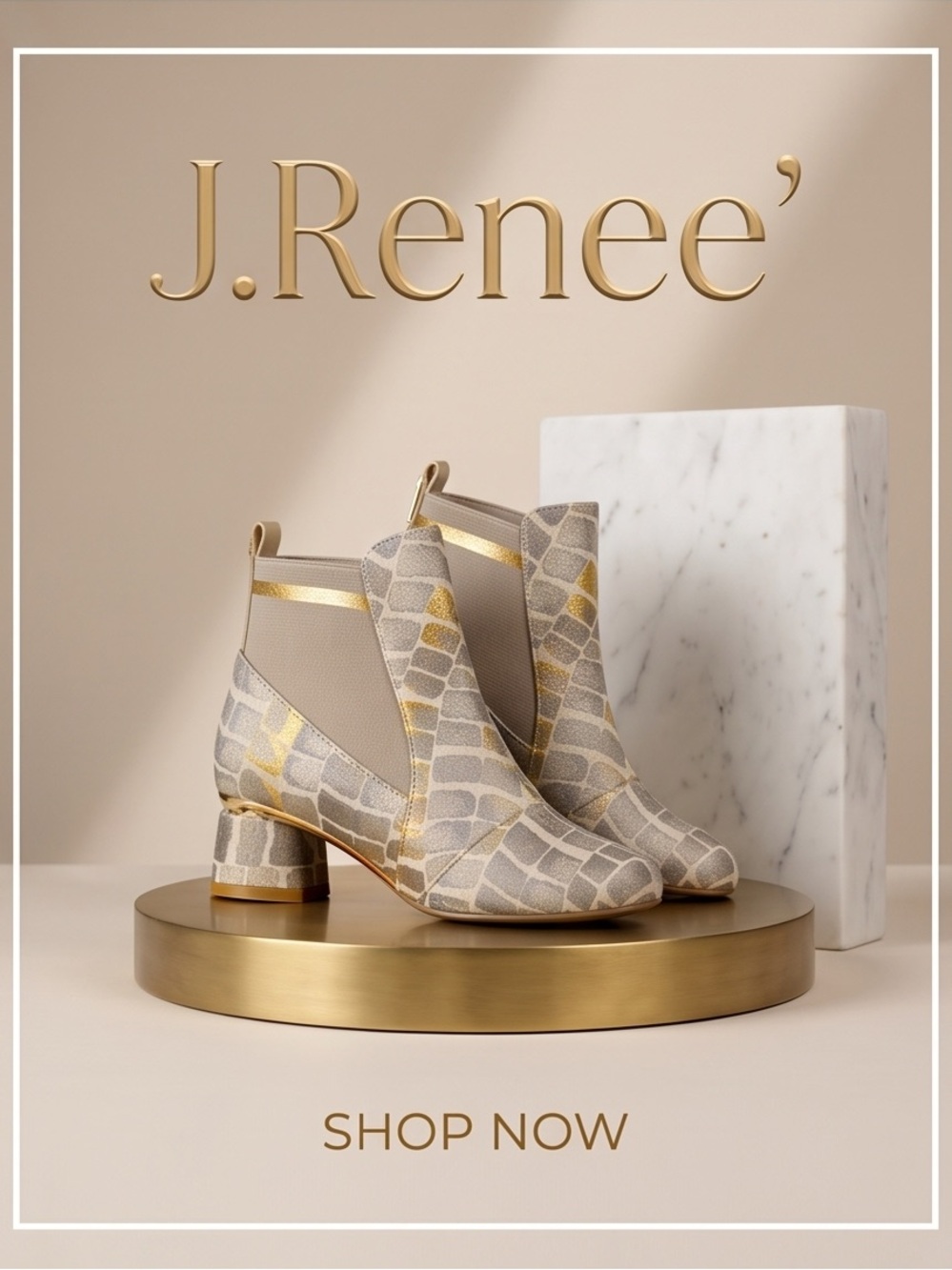 J.Renee Gray Patterned Ankle Boots with Gold Accents